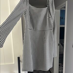 Francesca's Collections Black and White A-Line Dress with Bell Sleeves